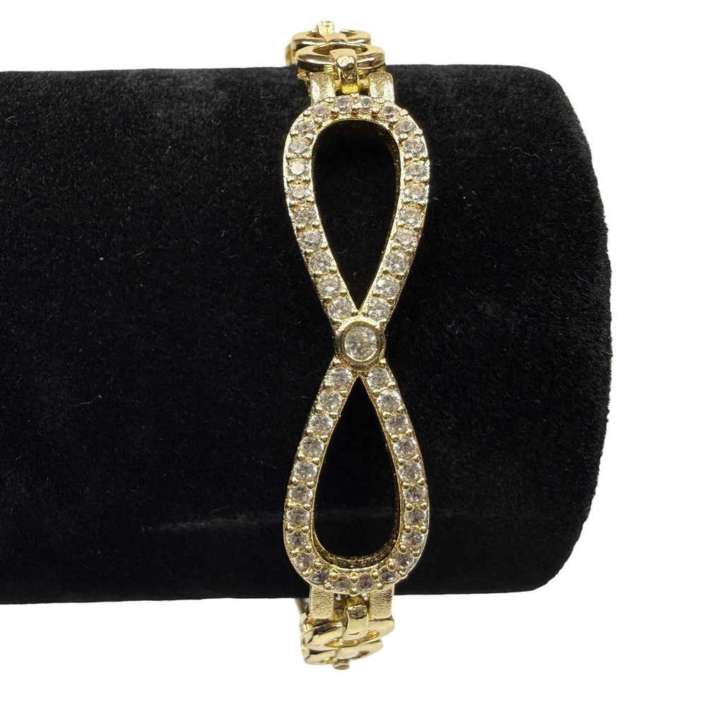 Elegant Gold Tone Pave Infinity Bracelet Clear Rhinestone Crystal Jewelry Sz 6.5